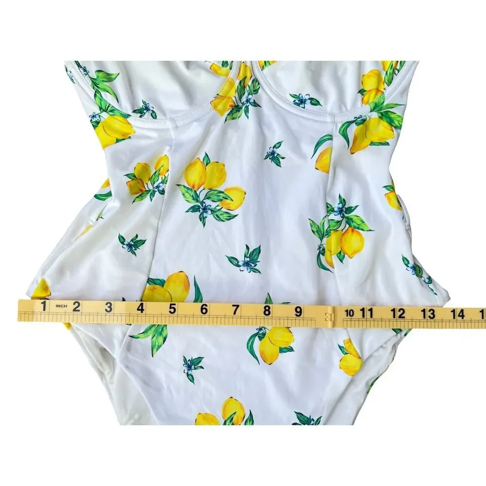 Onia x WeWoreWhat Danielle Lemon Print Belted One Piece Swimsuit – Size Medium - Picture 13 of 16